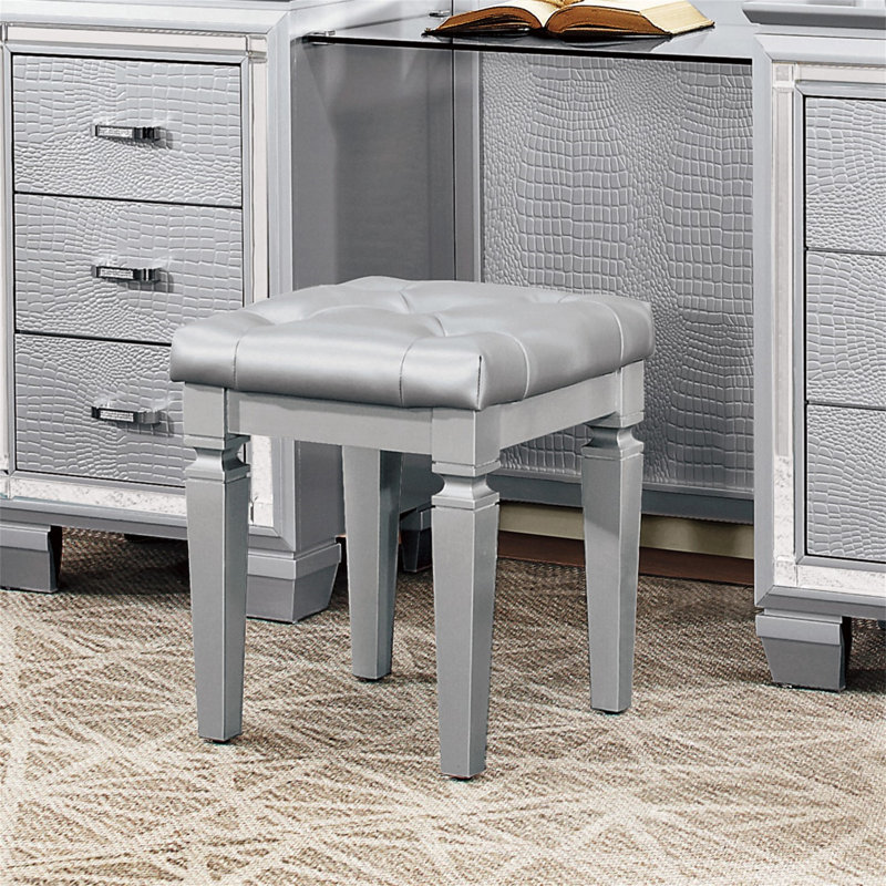 Tabouret de coiffeuse 1 pièce Modern Glam Luxury, Argent argent, Argent argent