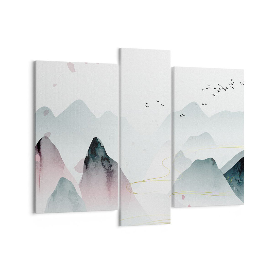 3-tlg. Leinwandbilder-Set Mountains Birds Modern