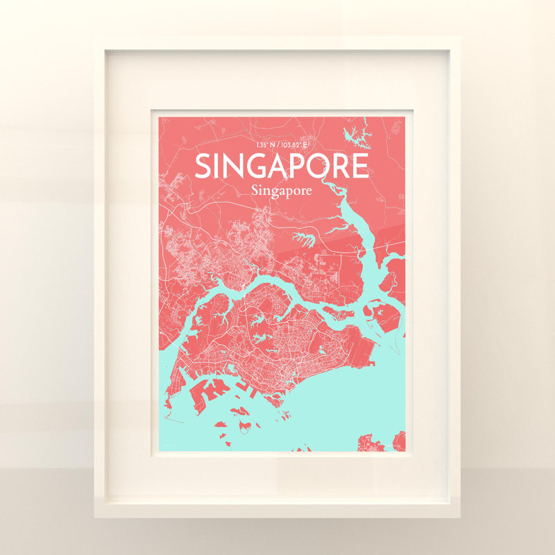 Singapore City Map In Maritime - No Frame Print, 20cm H x 16cm W x 0.05cm D