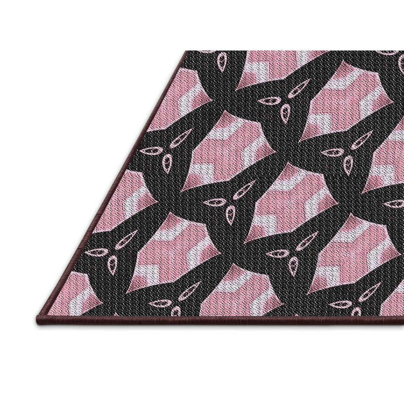 Tapis noir/zone rose à motifs, Rectangle 2 pi x 4 pi