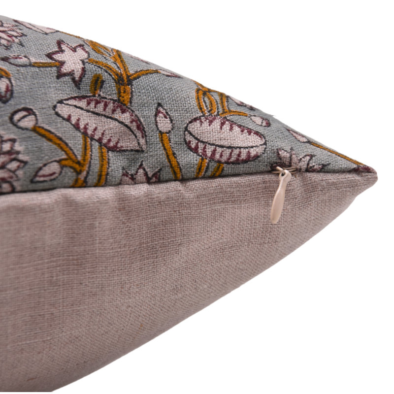 FABRITUAL Block Print Pure Linen  Throw Pillow Covers, Handmade  (Pishta, Sage Green), 22"H x 22"W