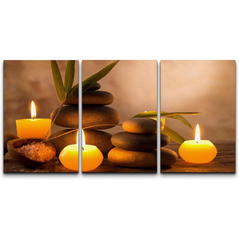Spa nature morte avec bougies aromatiques - reproduction de photo sur toile tendue, H 24 po x l 48 po x 1,5 po