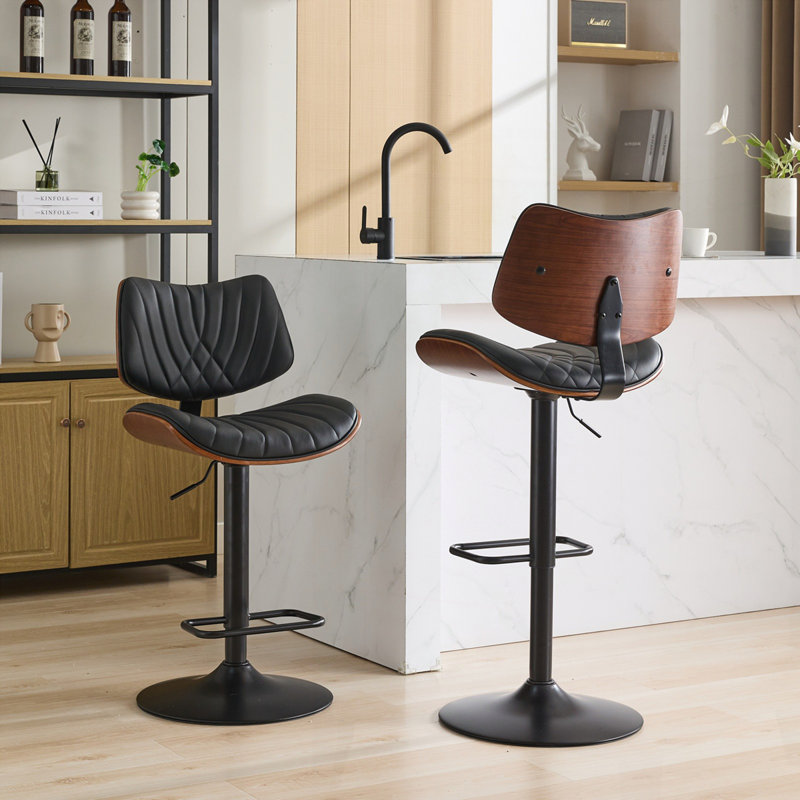 Mid Century Modern Bentwood Bar Stools, Black, 2