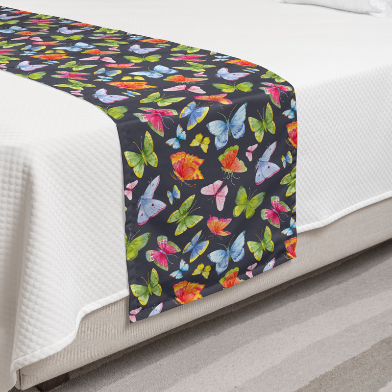 Ambesonne Butterfly Bed Runner Watercolor Spring Colors Multicolor, Twin