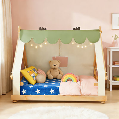 Kids Wooden Canopy Tent Bed With Lights