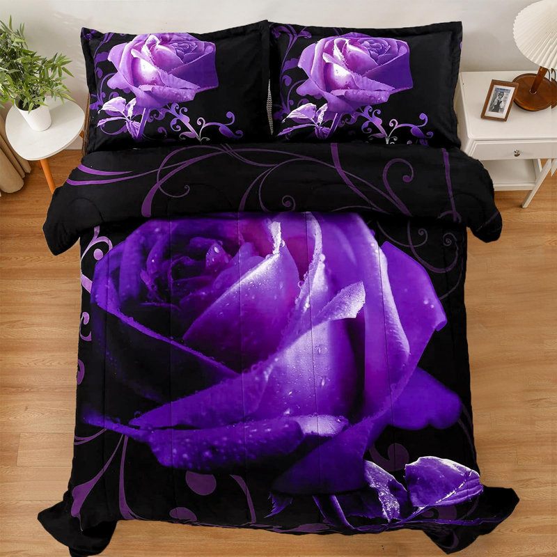 Ensemble de literie 3 pièces réversible rose en microfibre toutes saisons, Édredon pour très grand lit + 2 taies décorativ