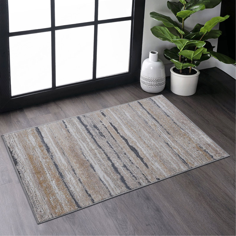 Collection Ivory/Blue /Striped Non-Shedding Living Room Bedroom Dining Home Office Stylish And Stain Resistant Area Rug