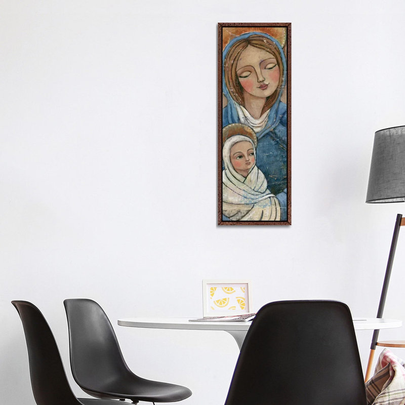 Mary Jesus by Teresa Kogut - Panoramic Painting on Canvas, 121.92 cm H x 40.64 cm W, Classic Brown Wood Framed