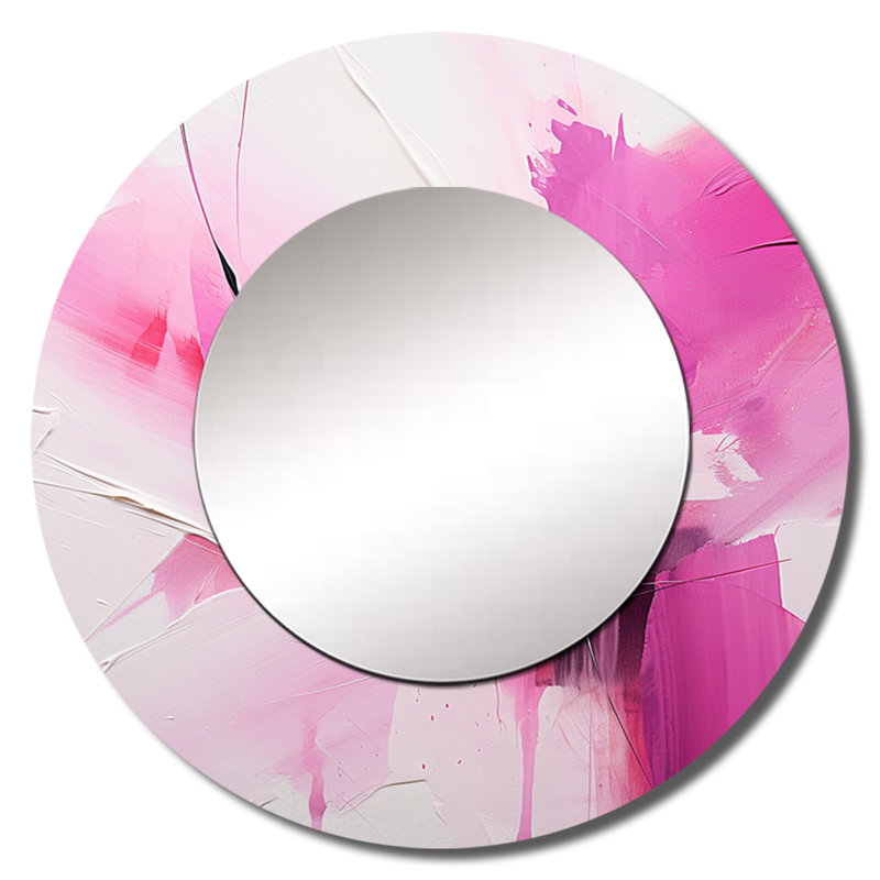 Miroir mural Rihann or et mauve abstrait Fusion III - Fuschia, 36 po x 36 po