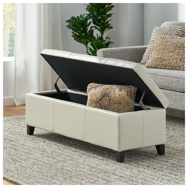Repose-pieds rectangulaire en similicuir avec pieds en bois massif ivoire