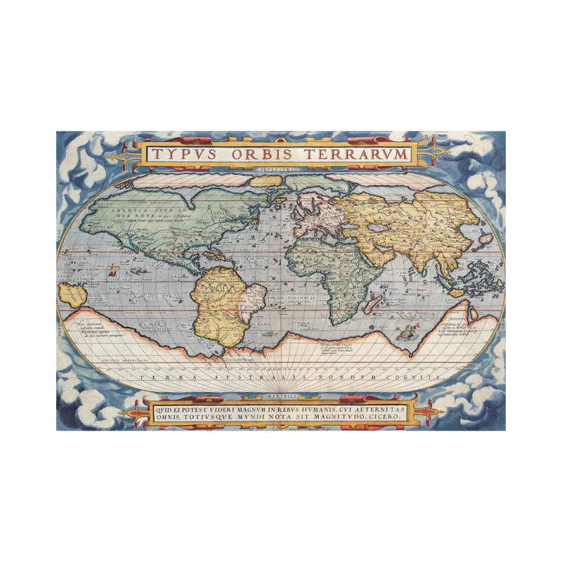 Antique Map Of The World, 1570 - Wrapped Canvas Print, 20.32 cm H x 30.48 cm W
