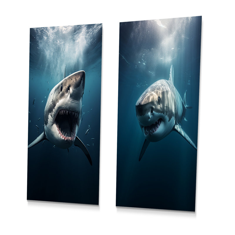 Blue Shark Apex Predator Photo - Shark Metal Wall Decor Set Of 2, 28" H x 24" W