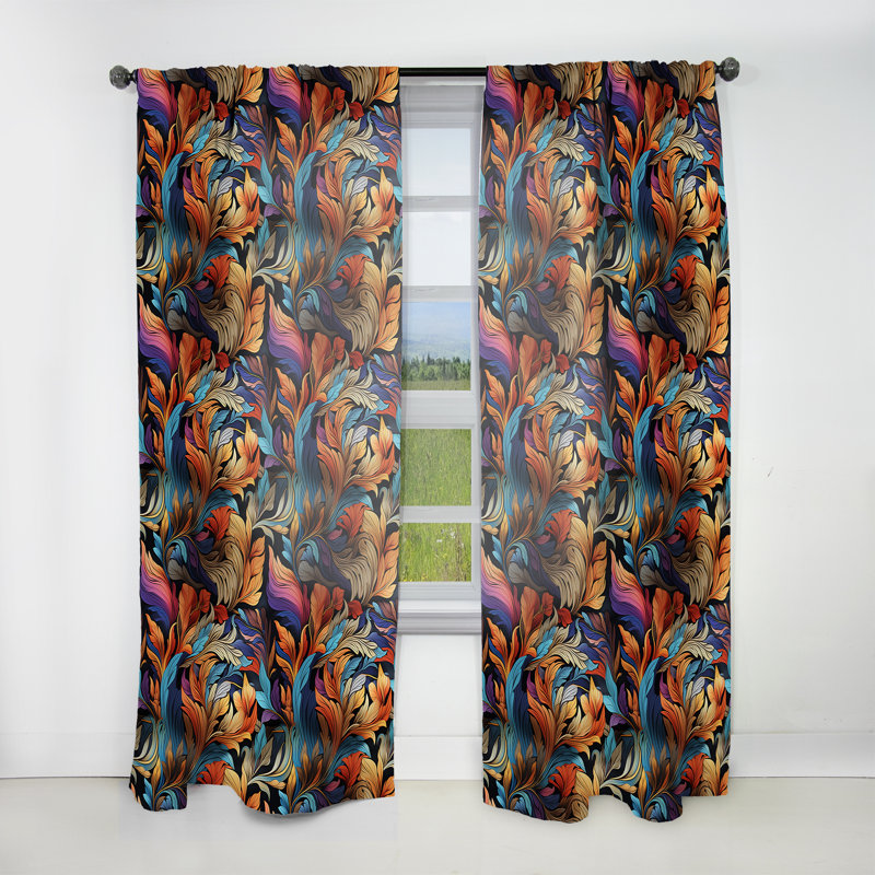 Motif bohème plume Enigma - Rideau bohème abstrait - Velours obscurcissant - 1 panneau, L 52 po x L 95 po