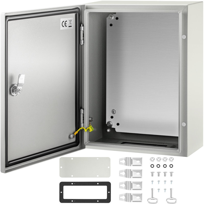 Boîtier électrique en acier au carbone, 16 po x 12 po x 6 po, couvercle à charnière, étanche à l'eau et à la poussière IP66, adapté à une utilisation extérieure, plaque de montage incluse