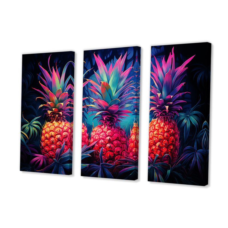«Neon Pinapple Nectar II - Pineapples», ensemble de reproduction d'art mural, H 32 po x l 48 po x P 1 po