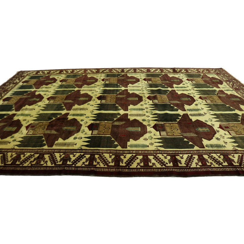 Tapis beige/vert en laine noué la à la main oriental Sublette