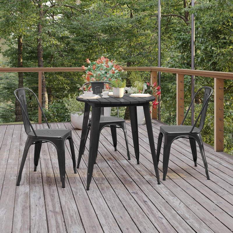 Graciana Round Commercial Indoor/Outdoor Poly Resin Restaurant Table with Steel Frame, Black, 30" W x 30" L