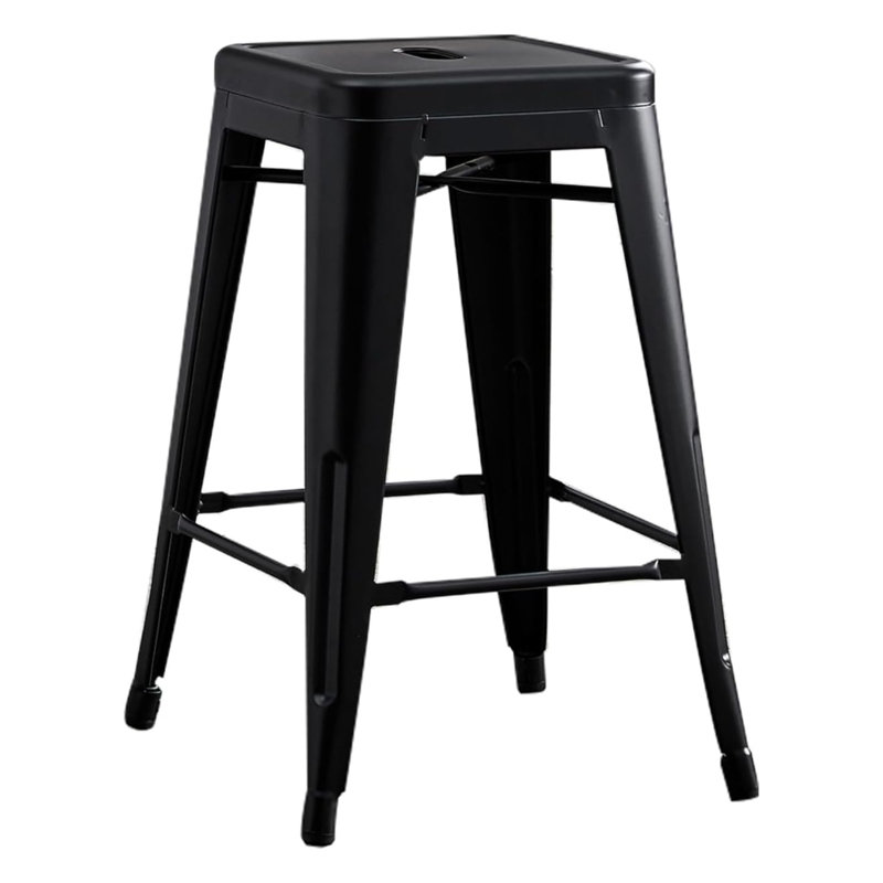 Tabouret de bar industriel en métal sans dossier, hauteur de comptoir 24 po, finition noire, Black
