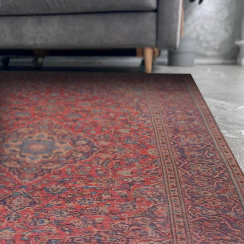 Tapis rouge à motif tissé rétro, Tapis de couloir 2 pi 6 po x 5 pi
