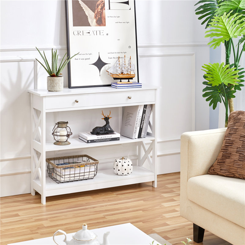 3-Tier Console Table, 80 cm H x 30 cm W x 100 cm L, White