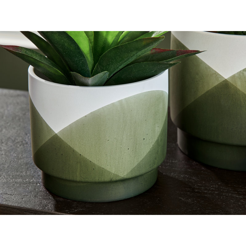 Ardenridge Contemporary Green and White Glazed Ceramic Planter Set