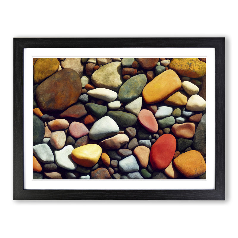 XH1022-9477X Unique River Pebbles - Single Picture Frame Print, Black, 25cm H x 34cm W x 2cm D