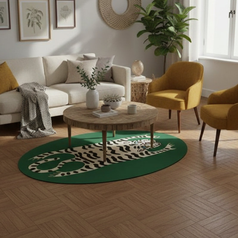 🟢 Emerald Tiger Tamer Oval Accent Rug