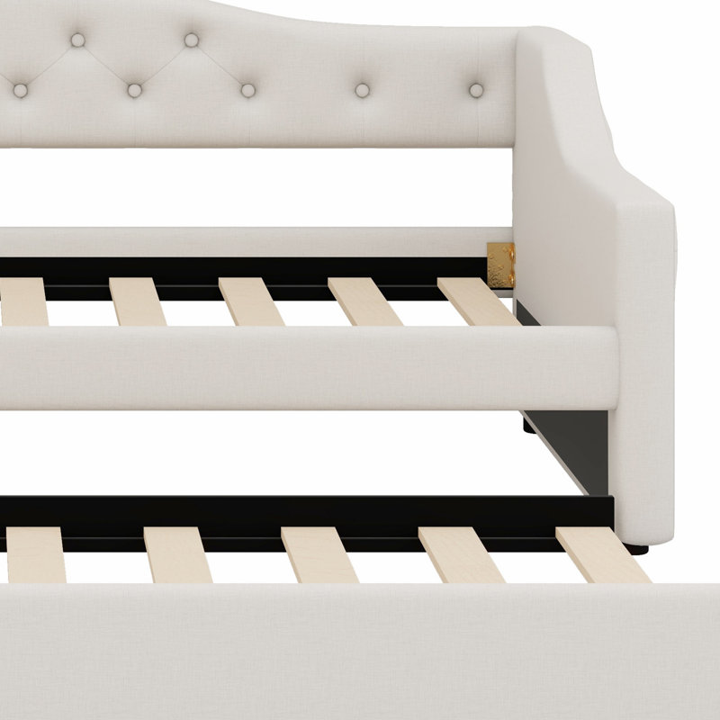 Upholstered Daybed With LED Belt And Trundle, Beige