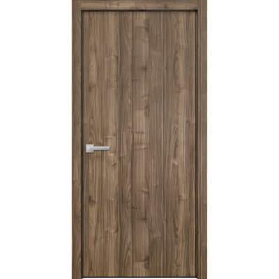 Porte intérieure moderne en bois pré-montée avec quincaillerie Planum 0010, panneau simple, cadre et moulures en noyer, portes robustes pour salle de bain et chambre à coucher - 91,4 cm x 243,8 cm