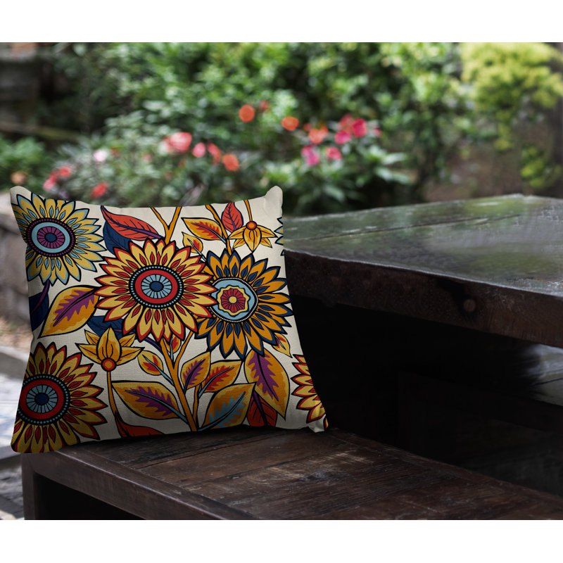 Coussin intérieur / extérieur Anvi, Jaune / orange / rouge / bleu / mauve, Carré 15 po