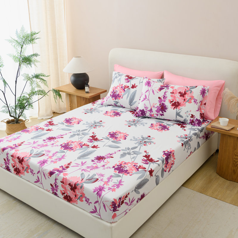 Hotel 5th Ave Bellagio Microfiber Floral Sheet Set, Full Sheet Set + 1 Fitted Sheet + 2 Pillowcases, Floral