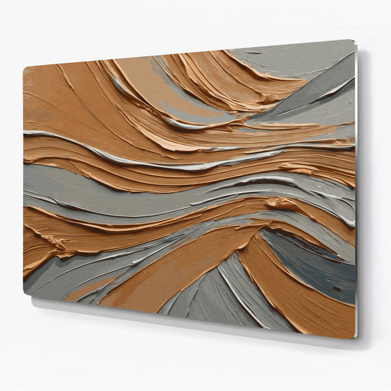 Art mural horizontal rayé horizontal gris clair en métal brun, H 11 po x l 14 po