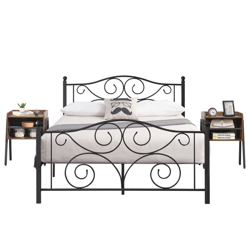 Ensemble de chambre avec lit plateforme 3 pièces Auxter, Double, Noir/brun