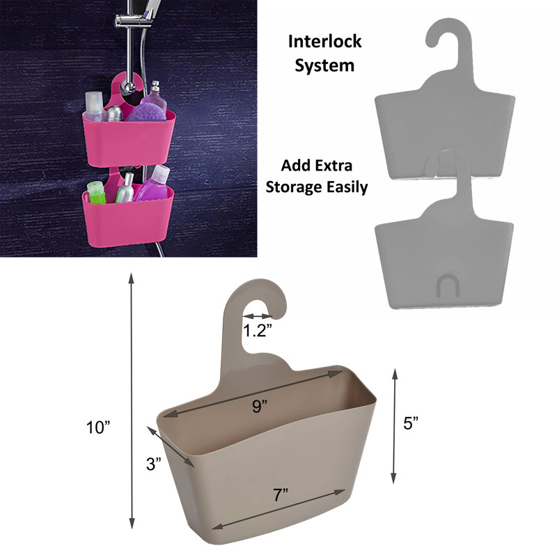 Black Plastic Hanging Shower Caddy with Hook