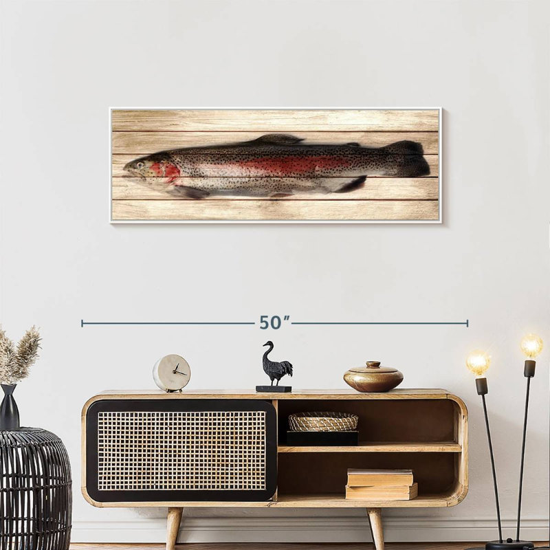Trout, 43" X 15", Floating Frame White