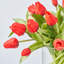 Real Touch Lifelike Red Tulip Blooms in Footed Urn Vase Spring Faux Floral Water Illusion Arrangement