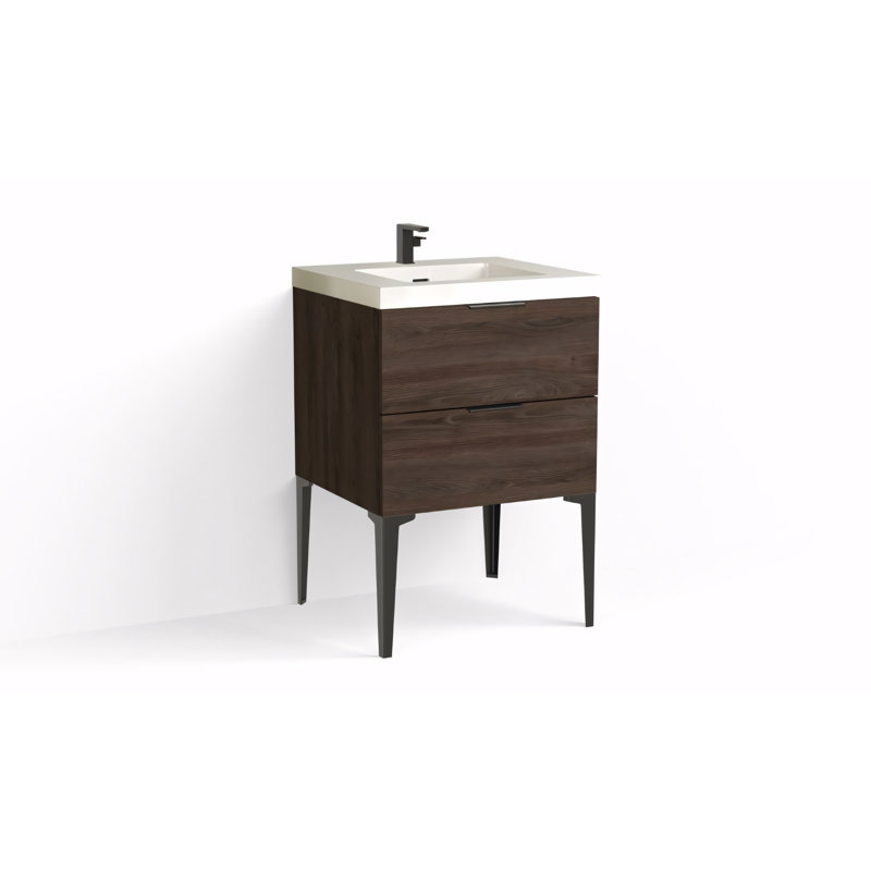Avila 24" W Freestanding Single Bathroom Vanity with Dean Leg, Matte Black, Gloss White/Single, White Acrylic