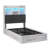 LED Farmhouse Twin Bed with Bookcase Headboard & Charging Station, Distressed White-915440643-912986863