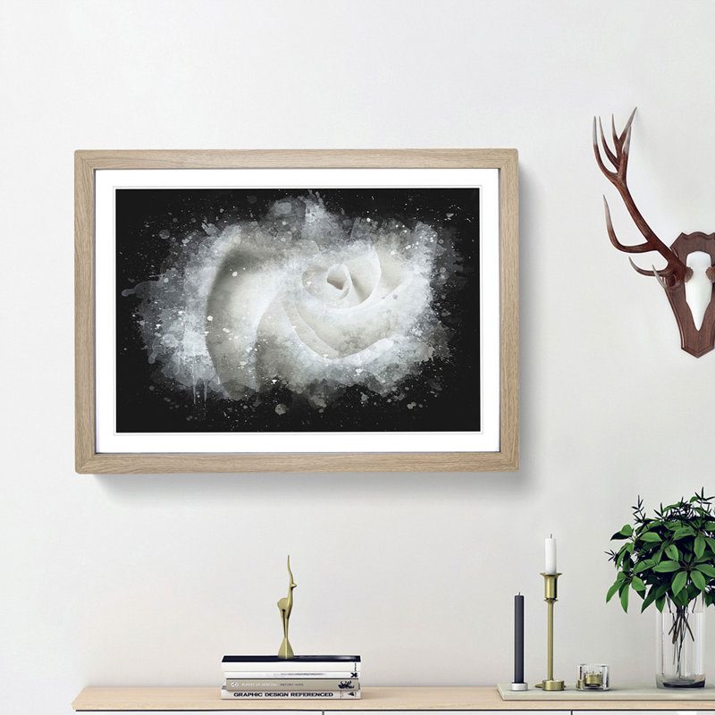 White Rose - Picture Frame Graphic Art Print, Oak Framed, 33cm H x 45cm W x 2cm D