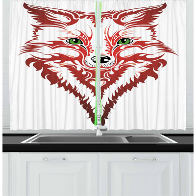 2 Piece Patterned Portrait of Fox Sharp Eyes Wavy Curvy Design Kitchen Curtain -  East Urban Home, 120056AE1F354A2DAEB429818B407C3D