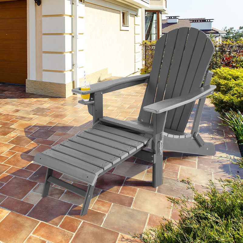McClellandville Foldable Outdoor Adirondack Chair, Gray