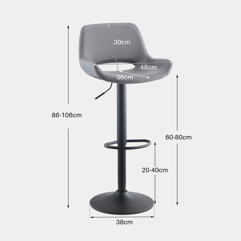 Hub Swivel Upholstered Adjustable Height Counter Stool with Metal Frame, Grey