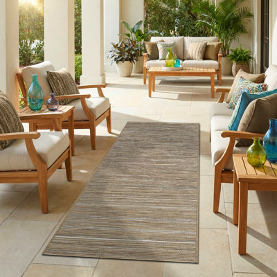 Ellenton Striped Flatweave Brown Ivory Indoor Outdoor Area Rug