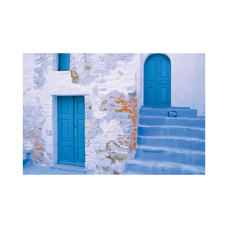 Greece, Symi. Blue Doors And Stairway Of House. by Jaynes Gallery - Wrapped Canvas Gallery-Wrapped Canvas Giclée