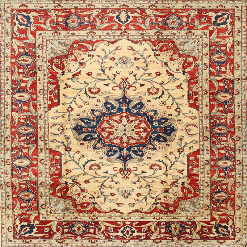 Tapis oriental beige / brun / rouge, Carré 6 pi