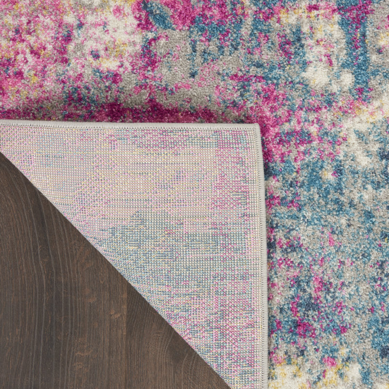 Tapis abstrait rose / bleu / orange / ivoire Abbate, Carré 10 pi