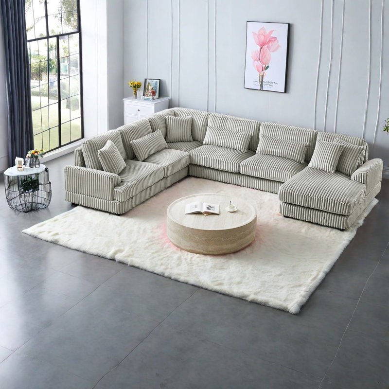 Canapé modulaire surdimensionné en U en velours côtelé de 129 pouces pour la maison