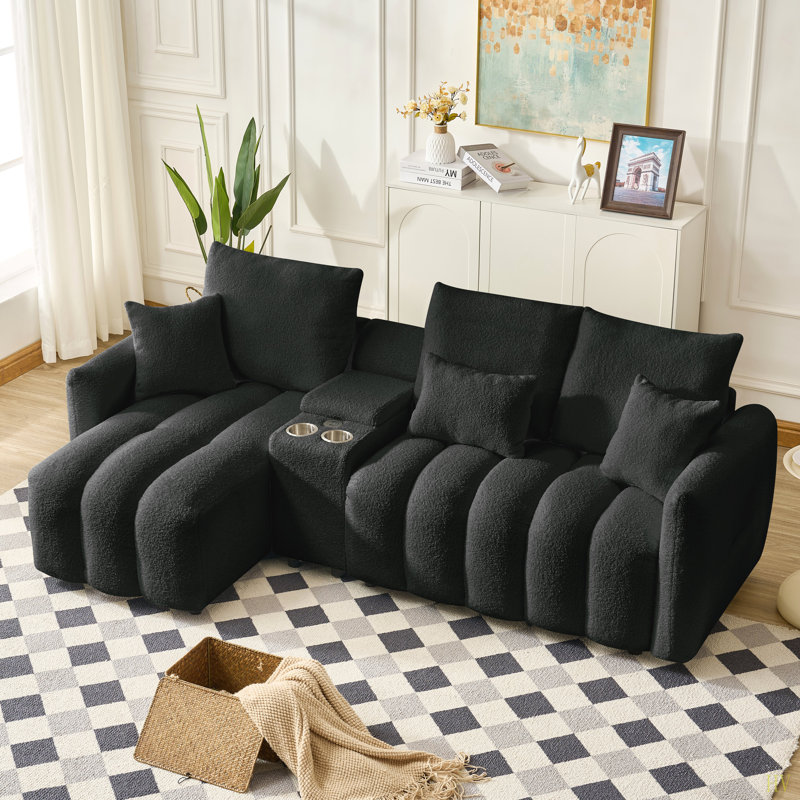 Canapé 91,7 po en tissu haut de gamme, canapé modulaire Cloud avec console, chargeur USB, meuble de rangement pour porte-gobelet pour salon, appartement