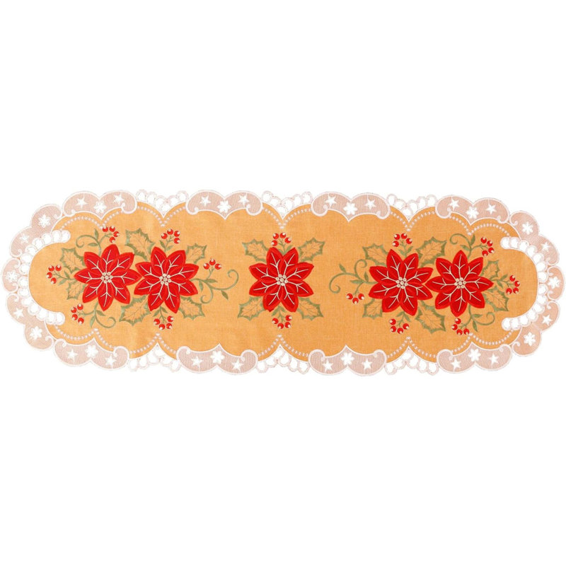 Christmas Holiday Table Runner For Farmhouse Parties Embroidered Red Christmas Flower Dresser Scarves Xmas Home Kitchen Dinner Table Decoration