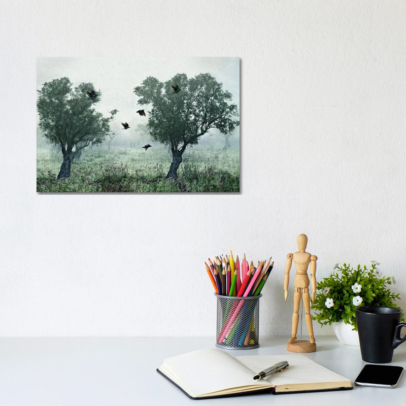 Crows In The Mist by S. Amer - Wrapped Canvas Print, 20.32 cm H x 30.48 cm W